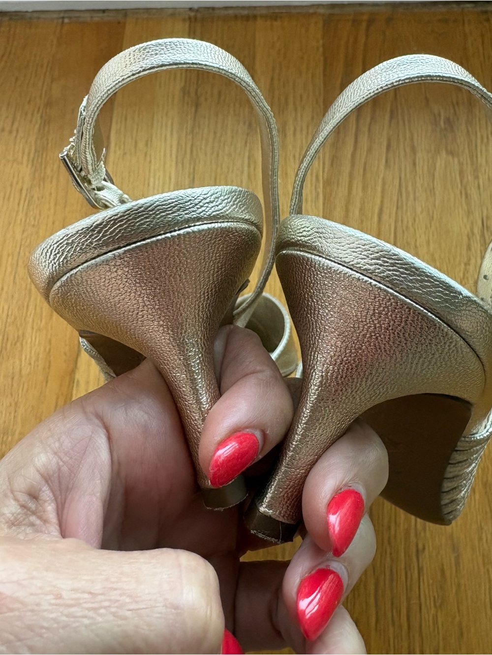 Franco Sarto Champagne Metallic Slingback Kitten Heels Size 10 $148 - Picture 7 of 8